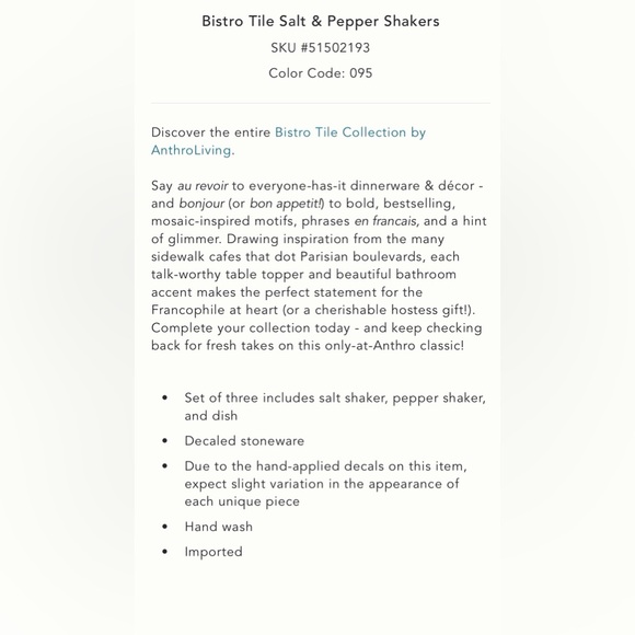 Anthropologie bistro tile salt & pepper shakers - Picture 3 of 9